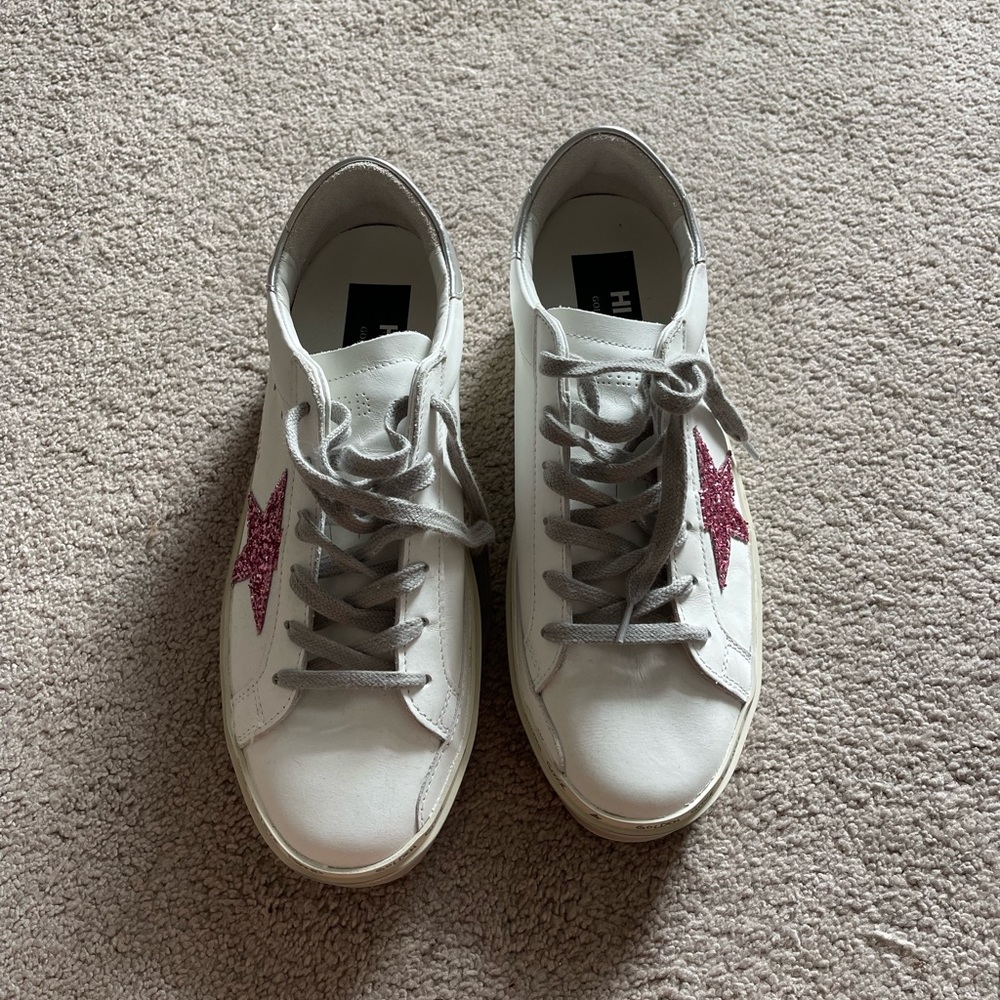 White golden goose hi star sneakers